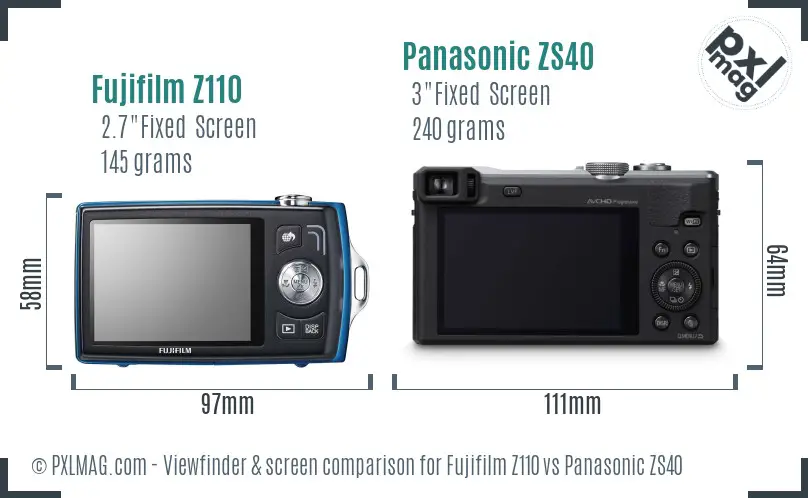 Fujifilm Z110 vs Panasonic ZS40 Screen and Viewfinder comparison