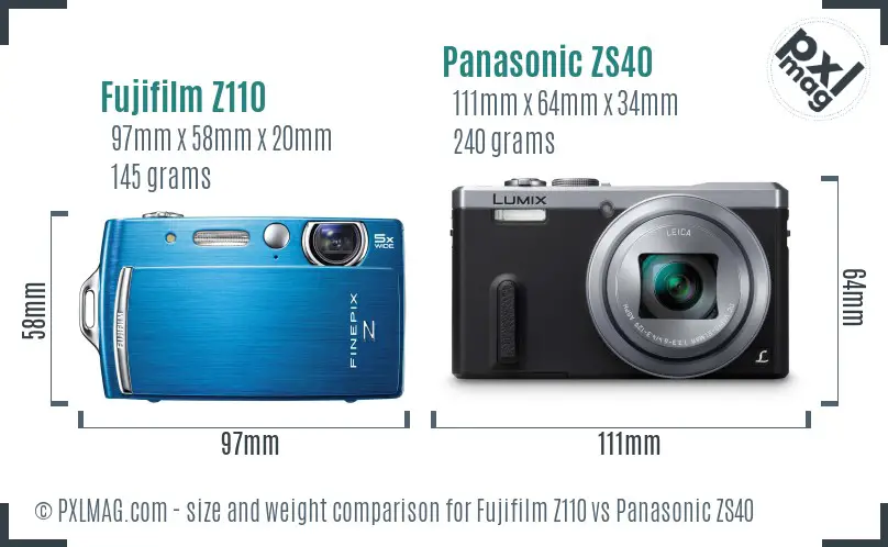 Fujifilm Z110 vs Panasonic ZS40 size comparison