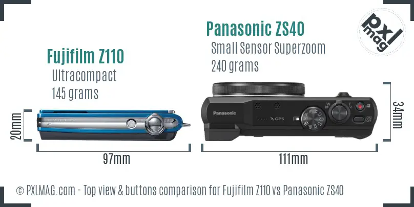 Fujifilm Z110 vs Panasonic ZS40 top view buttons comparison