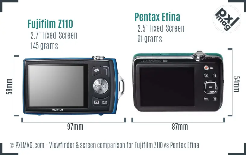 Fujifilm Z110 vs Pentax Efina Screen and Viewfinder comparison