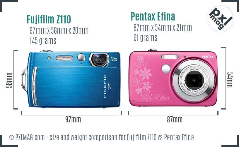 Fujifilm Z110 vs Pentax Efina size comparison