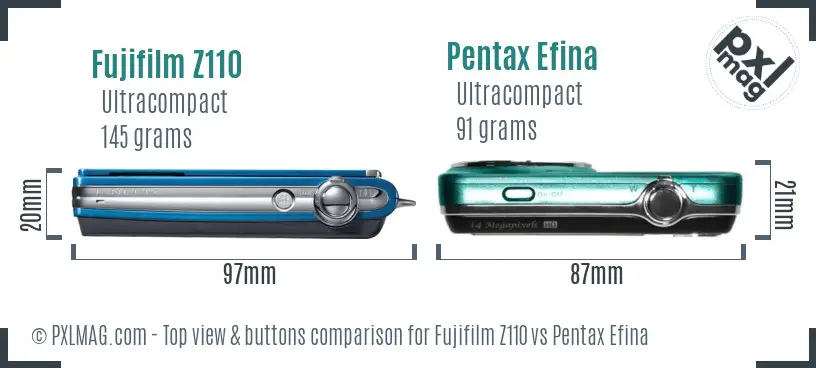 Fujifilm Z110 vs Pentax Efina top view buttons comparison