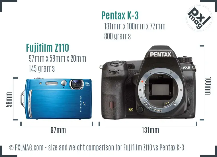Fujifilm Z110 vs Pentax K-3 size comparison
