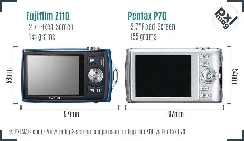 Fujifilm Z110 vs Pentax P70 Screen and Viewfinder comparison
