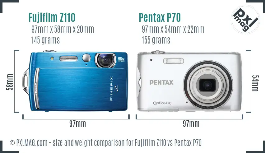 Fujifilm Z110 vs Pentax P70 size comparison