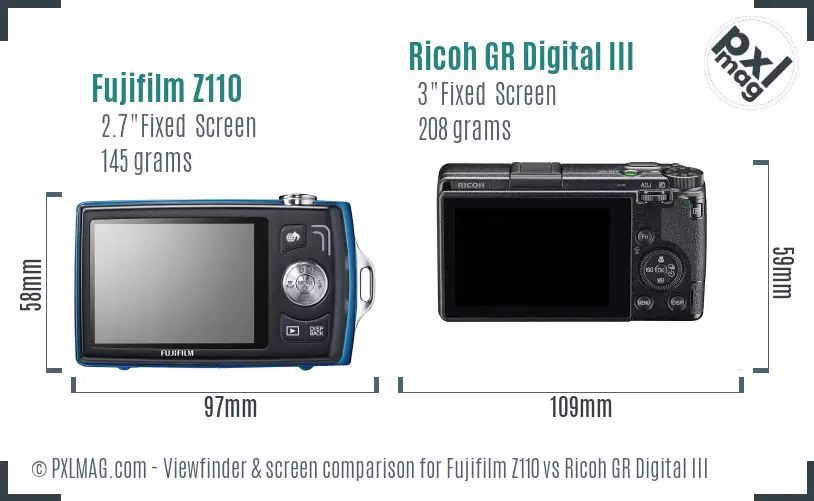 Fujifilm Z110 vs Ricoh GR Digital III Screen and Viewfinder comparison