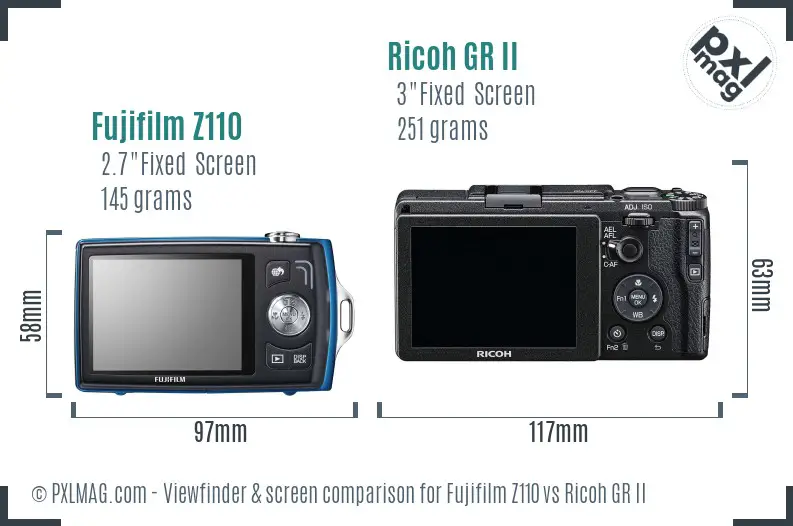 Fujifilm Z110 vs Ricoh GR II Screen and Viewfinder comparison