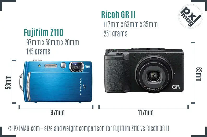 Fujifilm Z110 vs Ricoh GR II size comparison