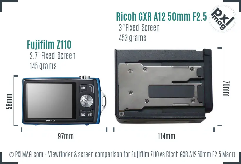 Fujifilm Z110 vs Ricoh GXR A12 50mm F2.5 Macro Screen and Viewfinder comparison