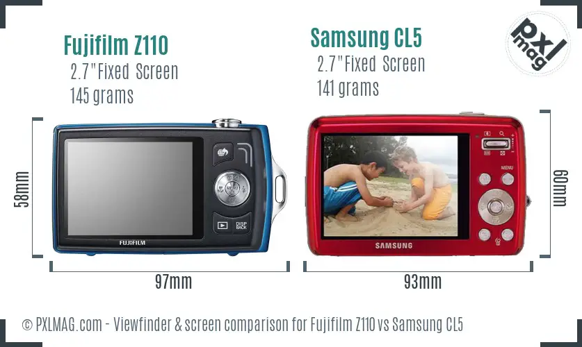 Fujifilm Z110 vs Samsung CL5 Screen and Viewfinder comparison