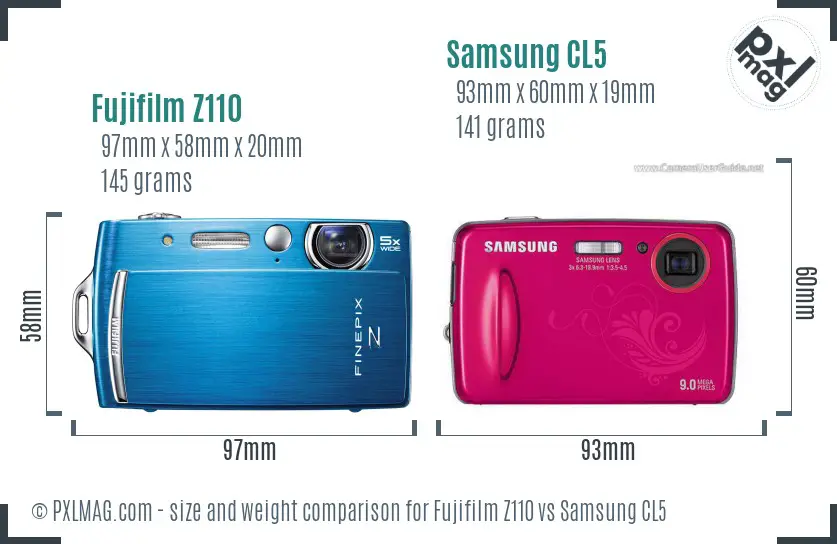 Fujifilm Z110 vs Samsung CL5 size comparison