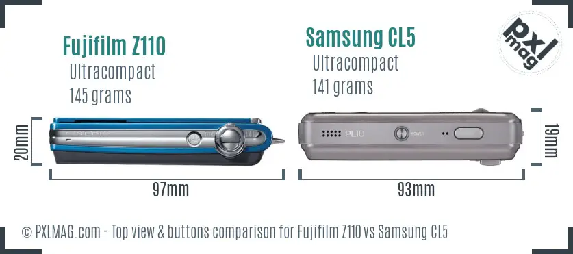 Fujifilm Z110 vs Samsung CL5 top view buttons comparison