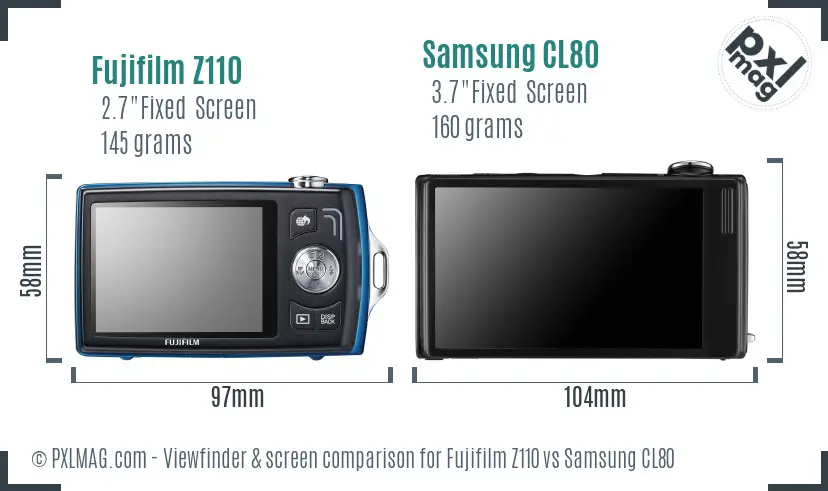Fujifilm Z110 vs Samsung CL80 Screen and Viewfinder comparison