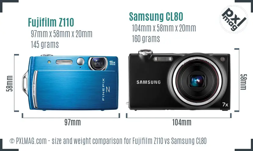 Fujifilm Z110 vs Samsung CL80 size comparison