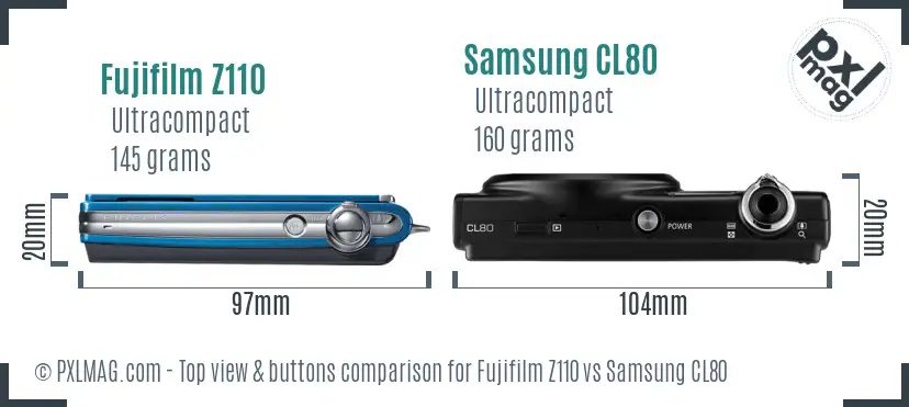 Fujifilm Z110 vs Samsung CL80 top view buttons comparison