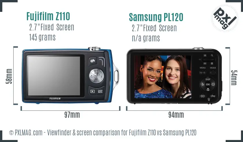 Fujifilm Z110 vs Samsung PL120 Screen and Viewfinder comparison