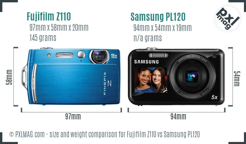 Fujifilm Z110 vs Samsung PL120 size comparison