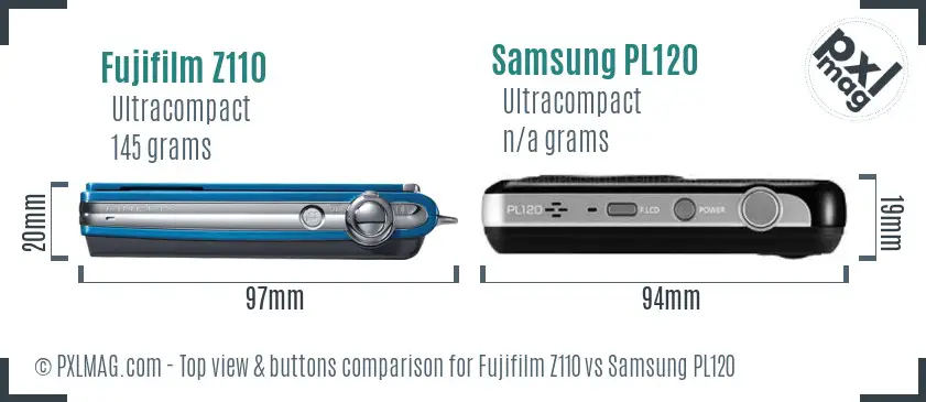 Fujifilm Z110 vs Samsung PL120 top view buttons comparison