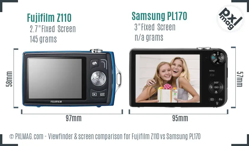 Fujifilm Z110 vs Samsung PL170 Screen and Viewfinder comparison