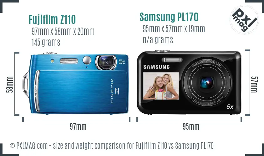 Fujifilm Z110 vs Samsung PL170 size comparison