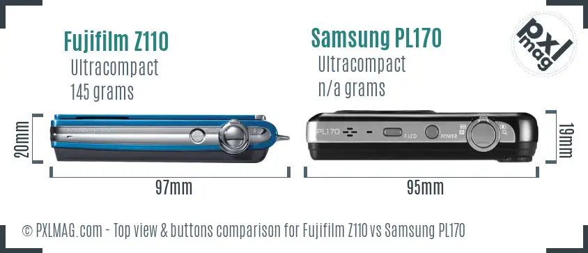 Fujifilm Z110 vs Samsung PL170 top view buttons comparison