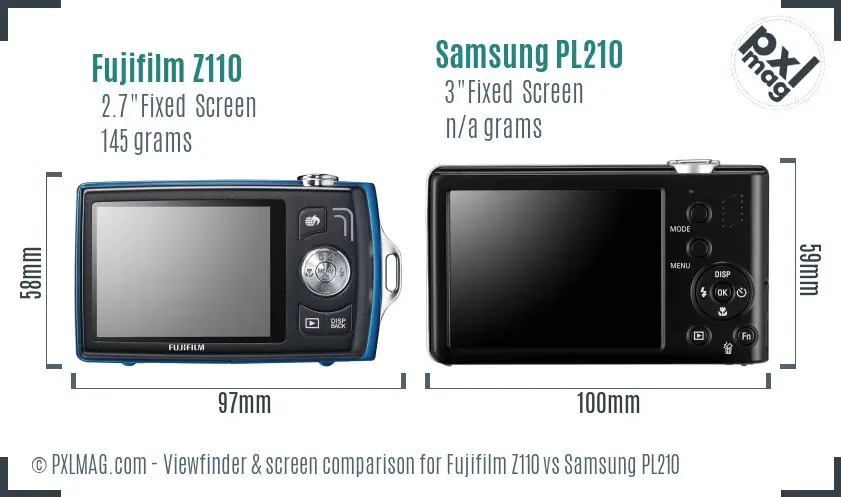 Fujifilm Z110 vs Samsung PL210 Screen and Viewfinder comparison