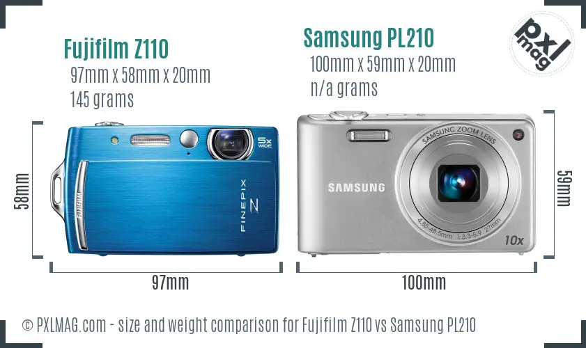 Fujifilm Z110 vs Samsung PL210 size comparison