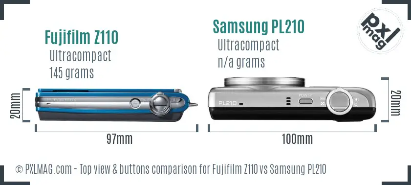 Fujifilm Z110 vs Samsung PL210 top view buttons comparison