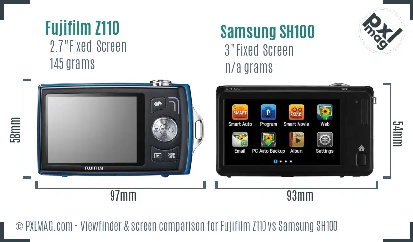 Fujifilm Z110 vs Samsung SH100 Screen and Viewfinder comparison Fujifilm Z110 vs Samsung SH100 Screen and Viewfinder comparison