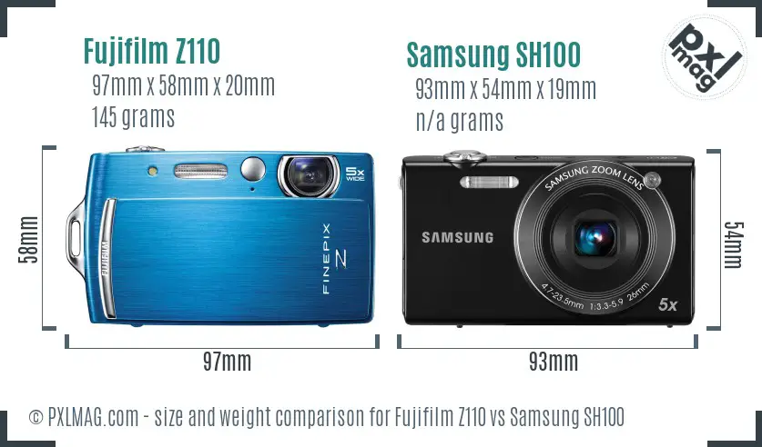 Fujifilm Z110 vs Samsung SH100 size comparison Fujifilm Z110 vs Samsung SH100 size comparison