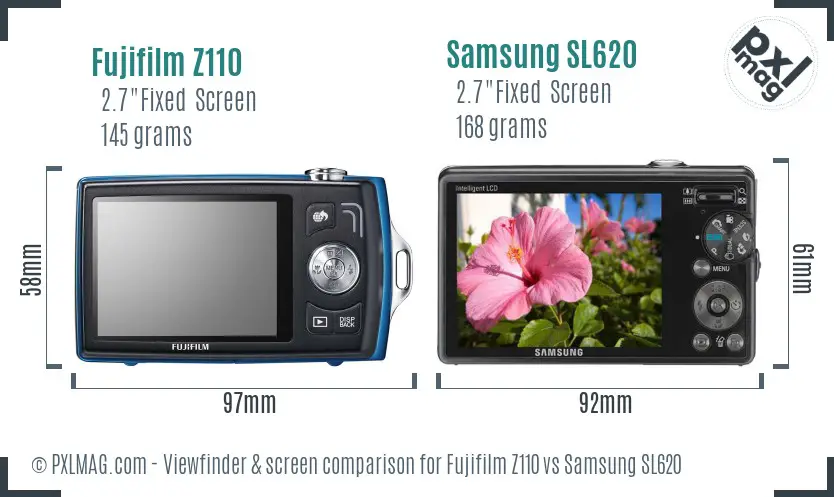 Fujifilm Z110 vs Samsung SL620 Screen and Viewfinder comparison