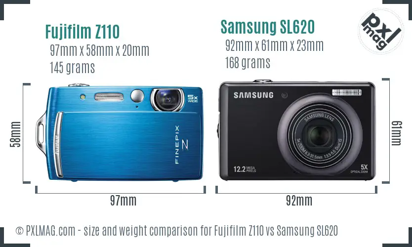 Fujifilm Z110 vs Samsung SL620 size comparison