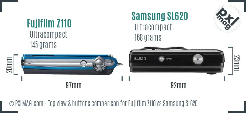 Fujifilm Z110 vs Samsung SL620 top view buttons comparison