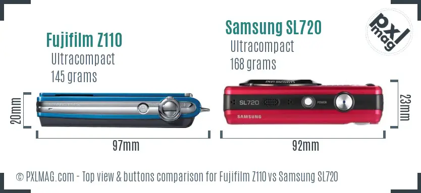 Fujifilm Z110 vs Samsung SL720 top view buttons comparison Fujifilm Z110 vs Samsung SL720 top view buttons comparison