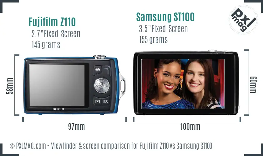 Fujifilm Z110 vs Samsung ST100 Screen and Viewfinder comparison