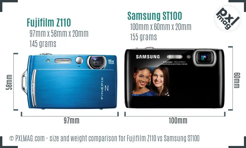 Fujifilm Z110 vs Samsung ST100 size comparison
