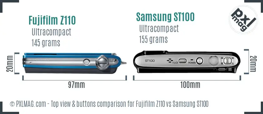 Fujifilm Z110 vs Samsung ST100 top view buttons comparison