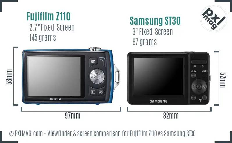 Fujifilm Z110 vs Samsung ST30 Screen and Viewfinder comparison