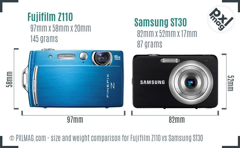 Fujifilm Z110 vs Samsung ST30 size comparison