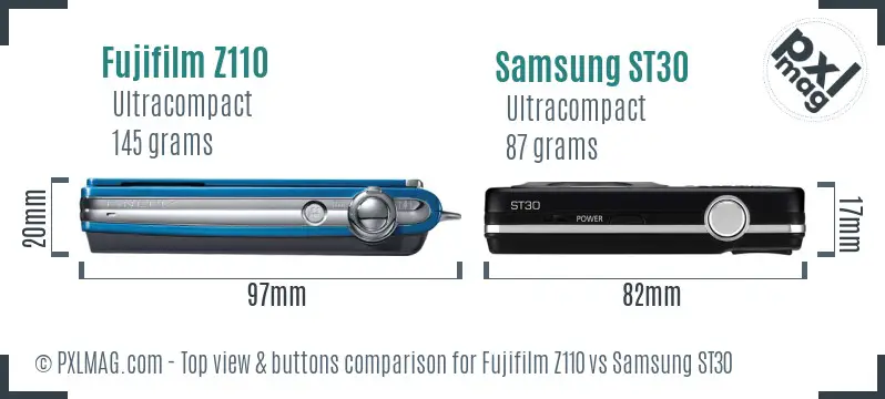 Fujifilm Z110 vs Samsung ST30 top view buttons comparison