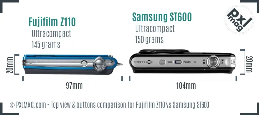 Fujifilm Z110 vs Samsung ST600 top view buttons comparison Fujifilm Z110 vs Samsung ST600 top view buttons comparison