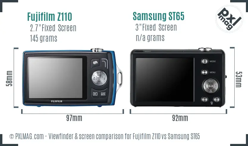Fujifilm Z110 vs Samsung ST65 Screen and Viewfinder comparison