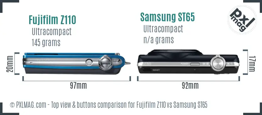 Fujifilm Z110 vs Samsung ST65 top view buttons comparison
