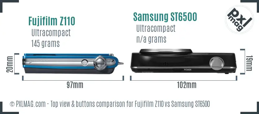 Fujifilm Z110 vs Samsung ST6500 top view buttons comparison