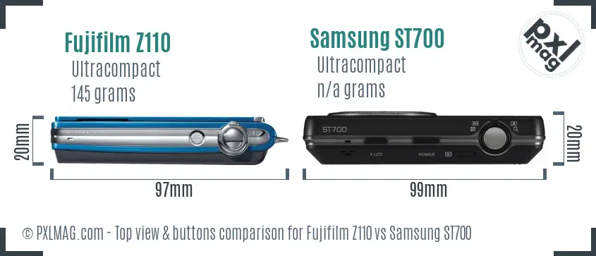 Fujifilm Z110 vs Samsung ST700 top view buttons comparison Fujifilm Z110 vs Samsung ST700 top view buttons comparison