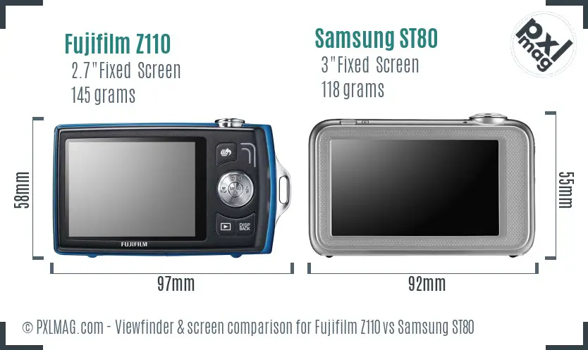 Fujifilm Z110 vs Samsung ST80 Screen and Viewfinder comparison