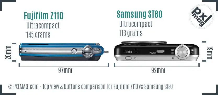 Fujifilm Z110 vs Samsung ST80 top view buttons comparison