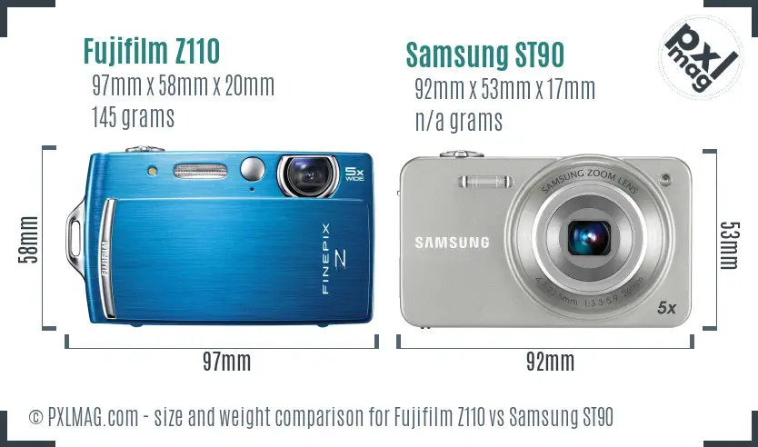 Fujifilm Z110 vs Samsung ST90 size comparison