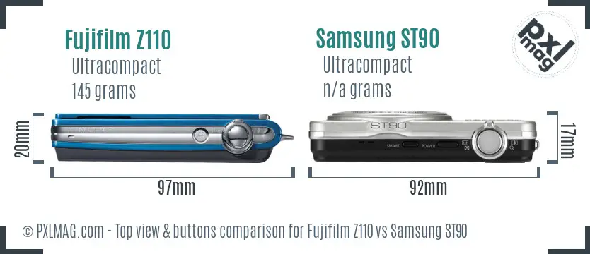 Fujifilm Z110 vs Samsung ST90 top view buttons comparison