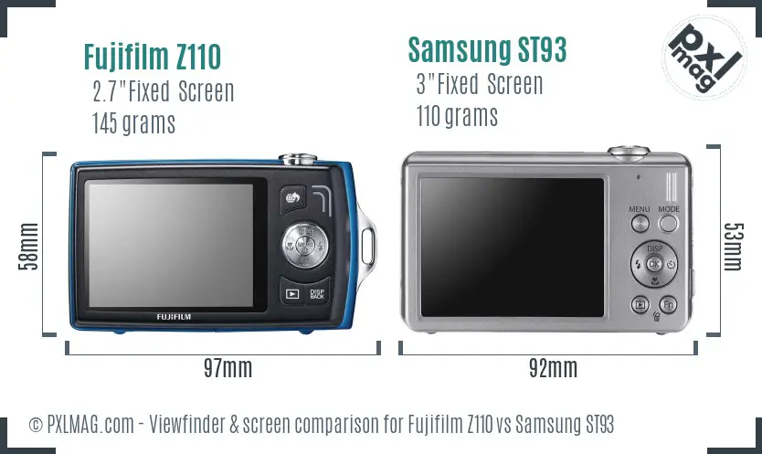 Fujifilm Z110 vs Samsung ST93 Screen and Viewfinder comparison